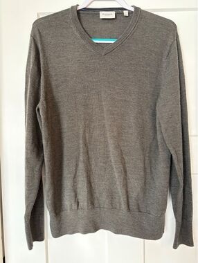 Bonobos Merino Wool Green V-Neck Sweater — Size L
